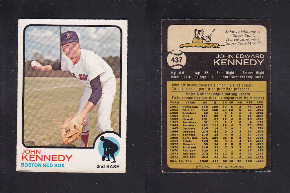 1973 O-PEE-CHEE BASEBALL CARD #437 J. KENNEDY photo