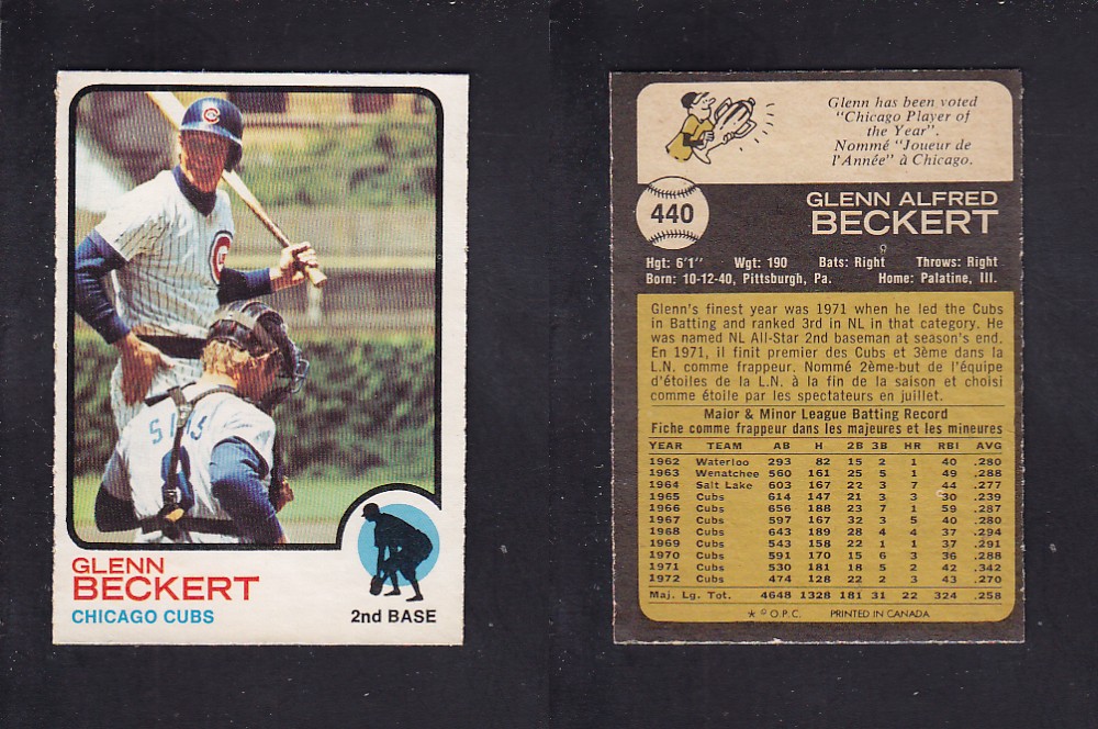 1973 O-PEE-CHEE BASEBALL CARD #440 G. BECKERT photo