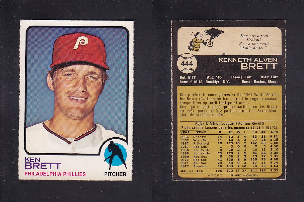 1973 O-PEE-CHEE BASEBALL CARD #444 K. BRETT photo