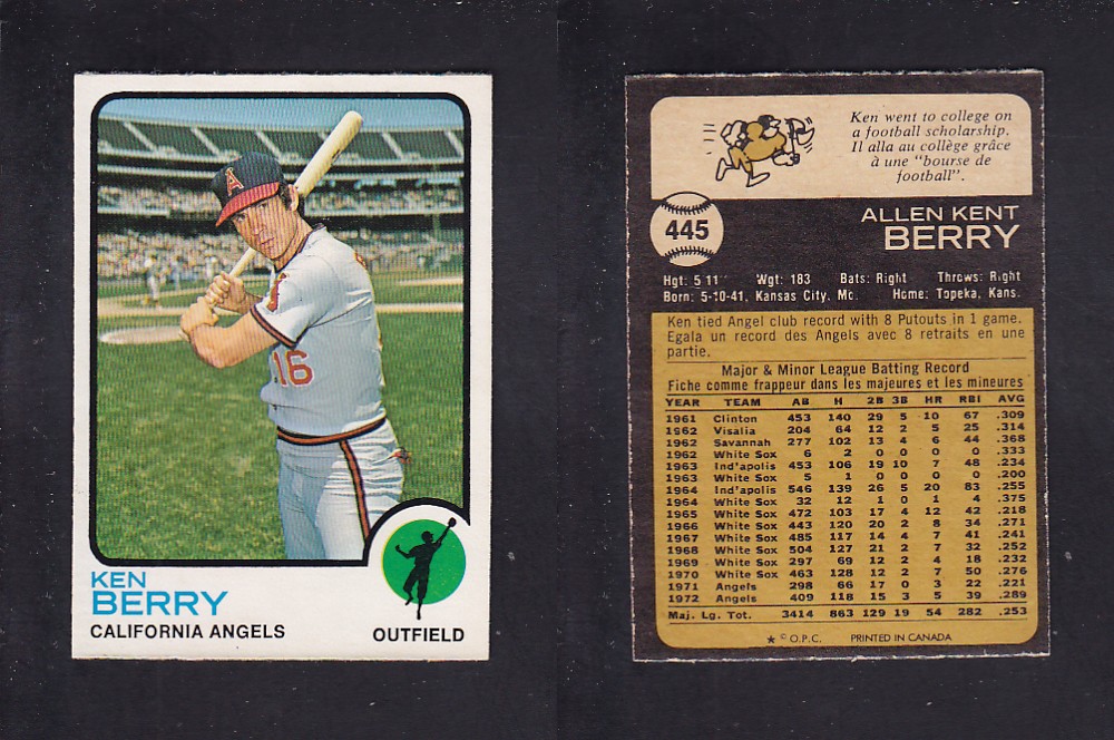 1973 O-PEE-CHEE BASEBALL CARD #445 K. BERRY photo