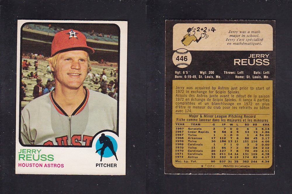 1973 O-PEE-CHEE BASEBALL CARD #446 J. REUSS photo