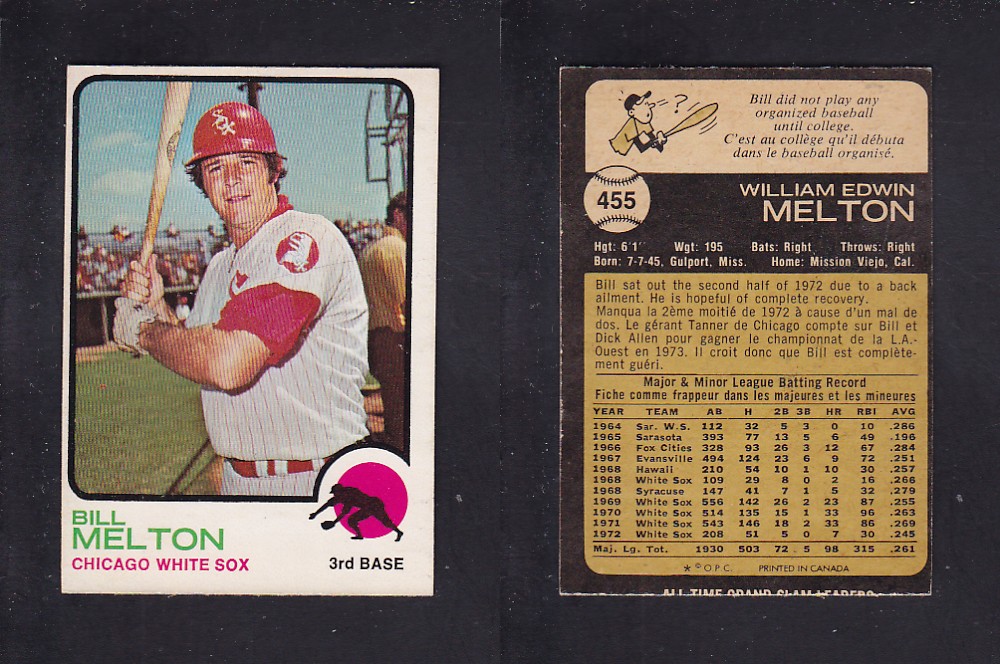 1973 O-PEE-CHEE BASEBALL CARD #455 B. MELTON photo