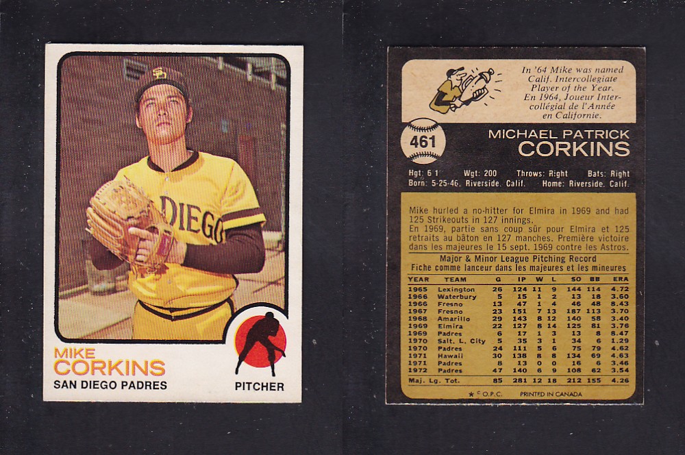 1973 O-PEE-CHEE BASEBALL CARD #461 M. CORKINS photo