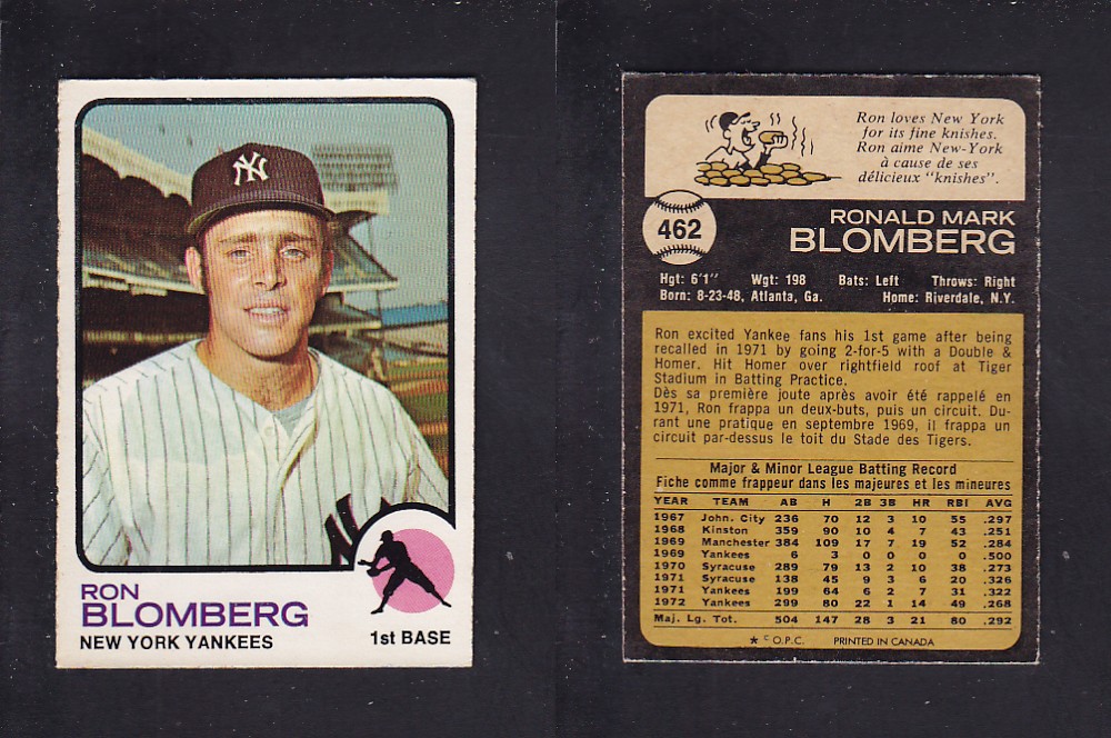 1973 O-PEE-CHEE BASEBALL CARD #462 R. BLOMBERG photo