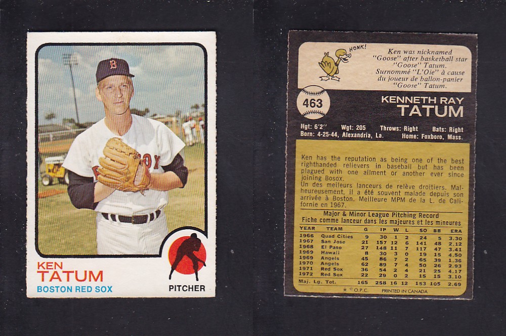 1973 O-PEE-CHEE BASEBALL CARD #463 K. TATUM photo