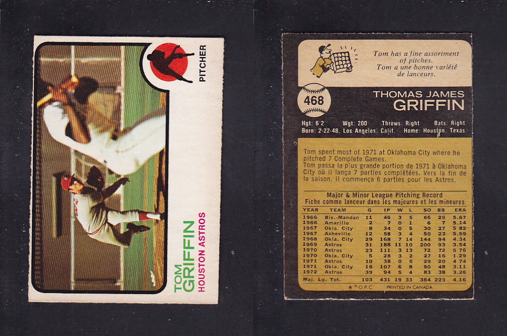 1973 O-PEE-CHEE BASEBALL CARD #468 T. GRIFFIN photo