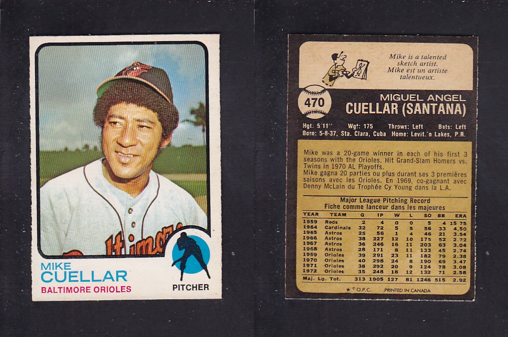 1973 O-PEE-CHEE BASEBALL CARD #470 M. CUELLAR photo