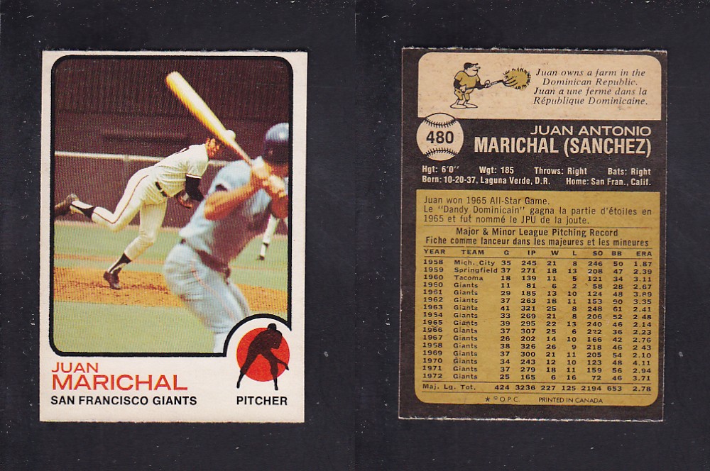 1973 O-PEE-CHEE BASEBALL CARD #480 J. MARICHAL photo