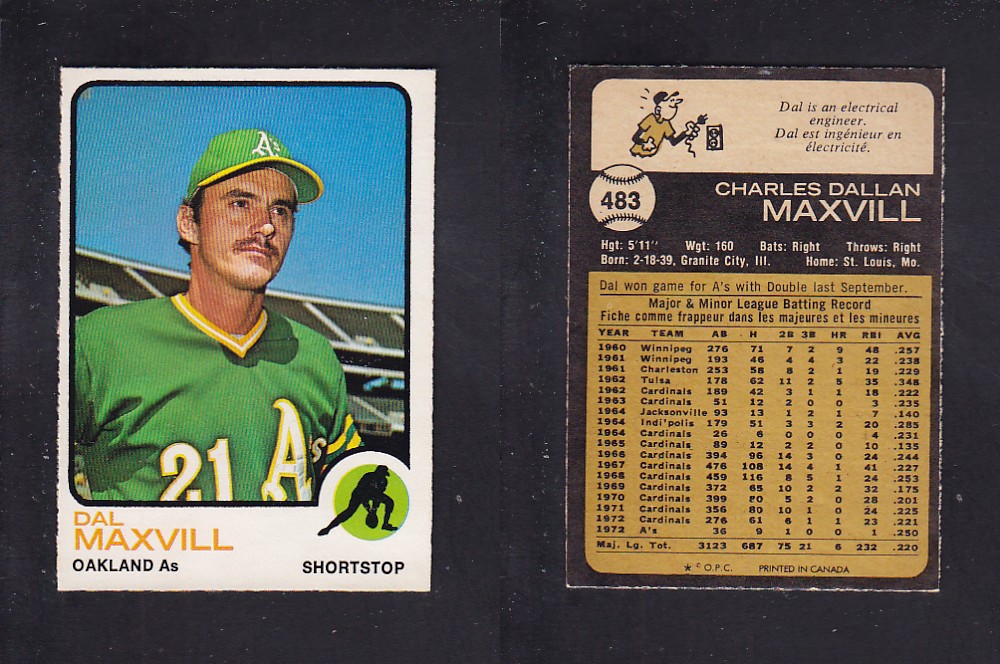 1973 O-PEE-CHEE BASEBALL CARD #483 D. MAXVILL photo