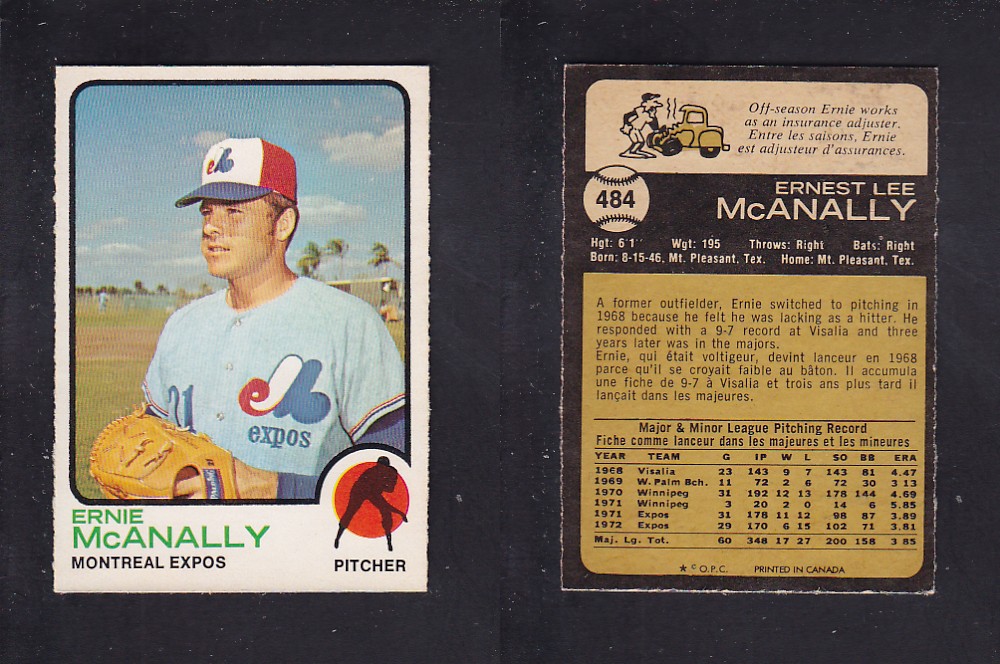 1973 O-PEE-CHEE BASEBALL CARD #484 E. McANALLY photo