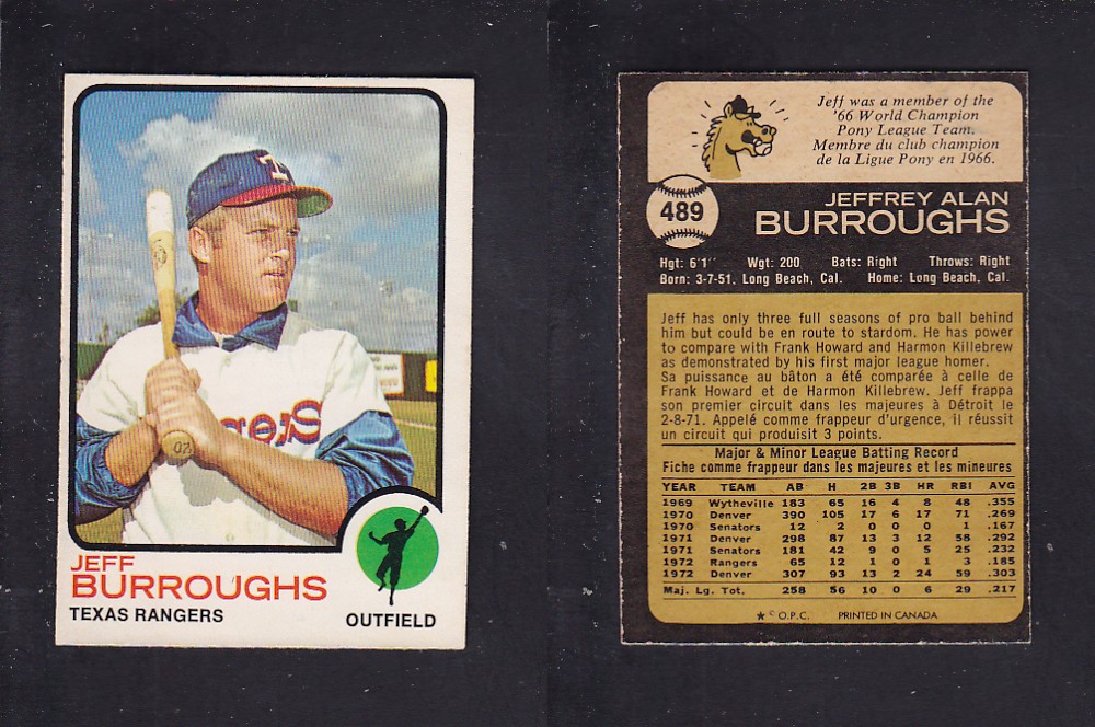 1973 O-PEE-CHEE BASEBALL CARD #489 J. BURROUGHS photo