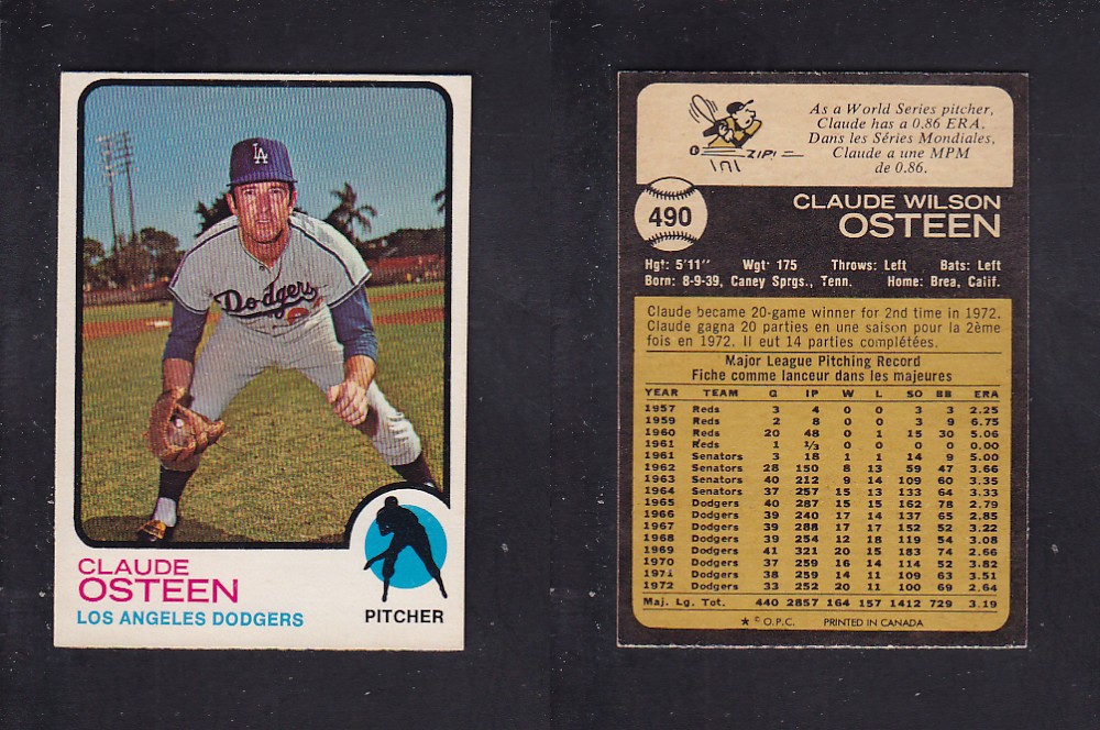 1973 O-PEE-CHEE BASEBALL CARD #490 C. OSTEEN photo