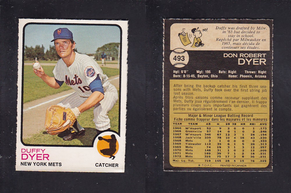 1973 O-PEE-CHEE BASEBALL CARD #493 D. DYER photo