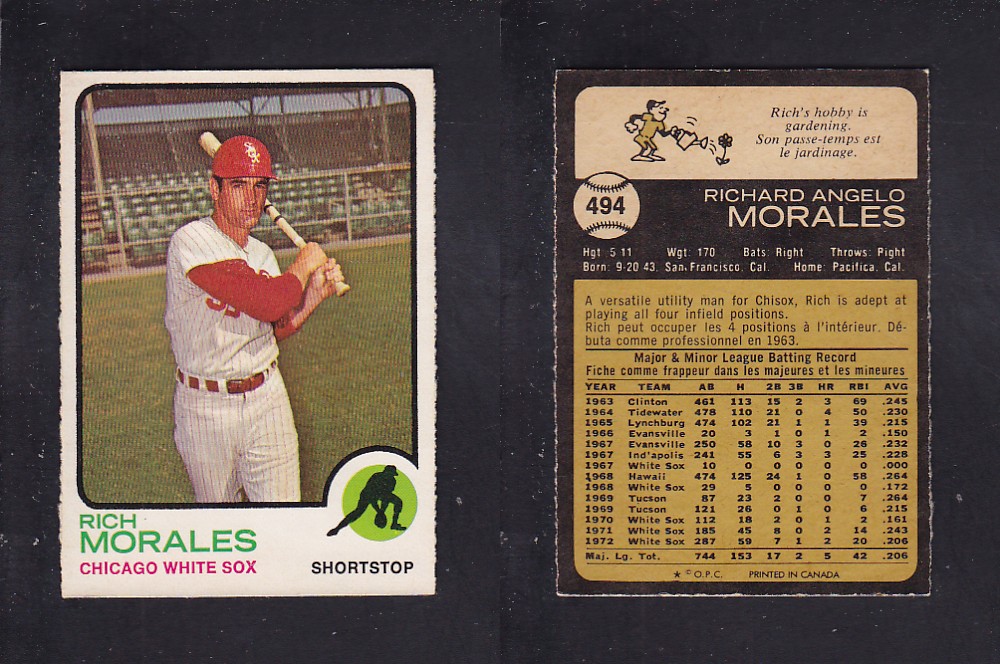 1973 O-PEE-CHEE BASEBALL CARD #494 M. MORALES photo