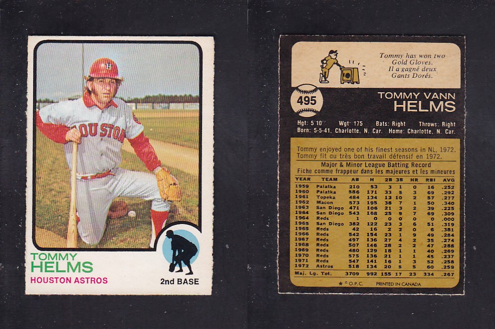 1973 O-PEE-CHEE BASEBALL CARD #495 T. HELMS photo