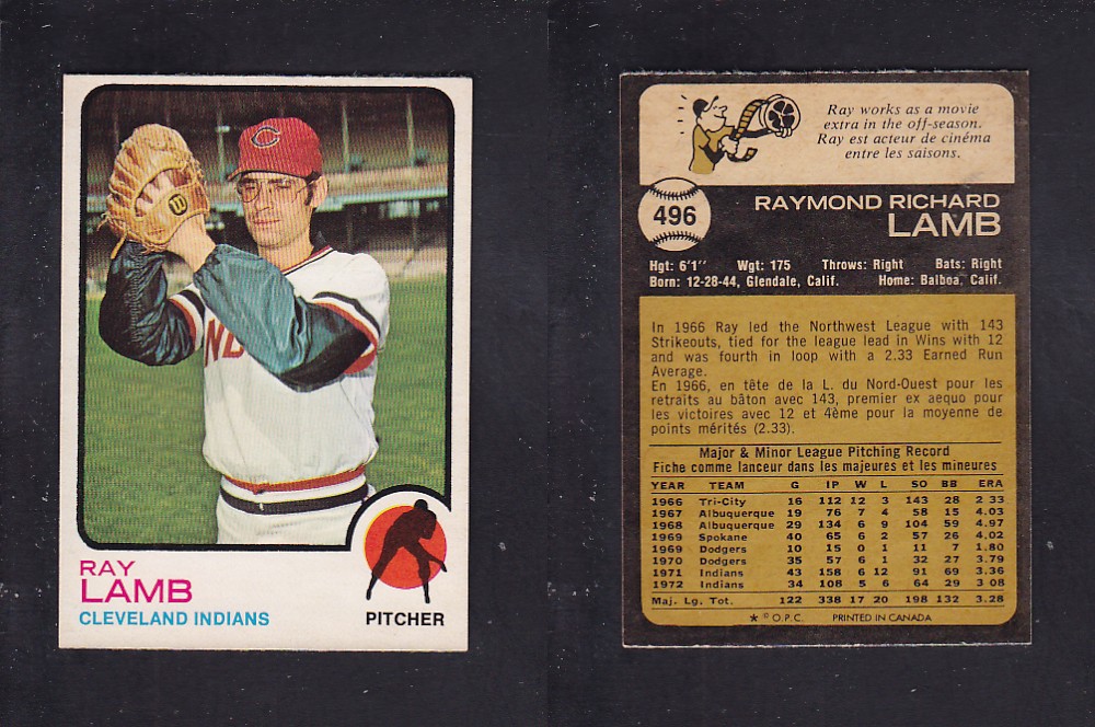 1973 O-PEE-CHEE BASEBALL CARD #496 R. LAMB photo