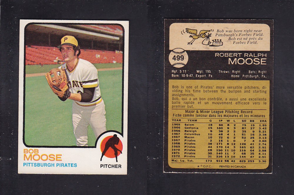 1973 O-PEE-CHEE BASEBALL CARD #499 B. MOOSE photo