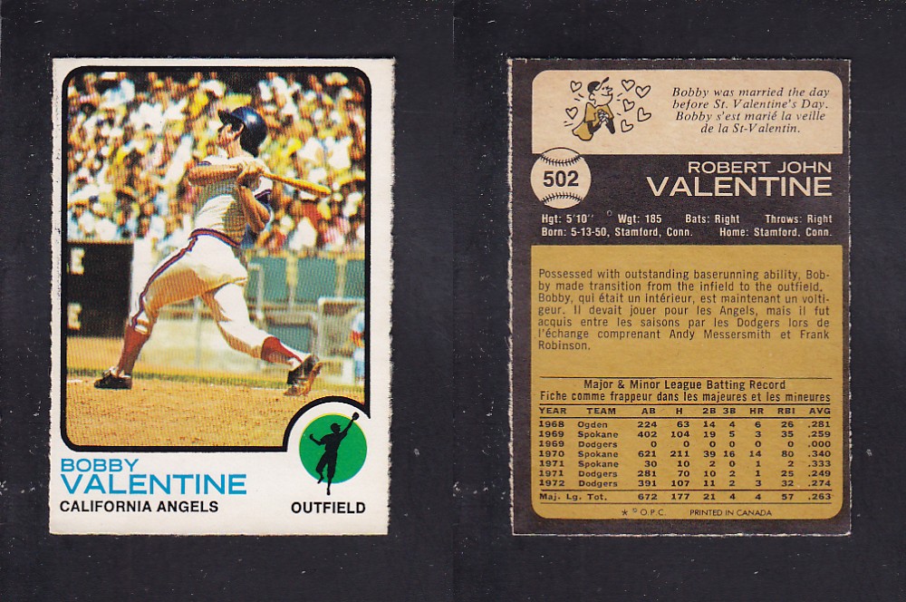 1973 O-PEE-CHEE BASEBALL CARD #502 B. VALENTINE photo