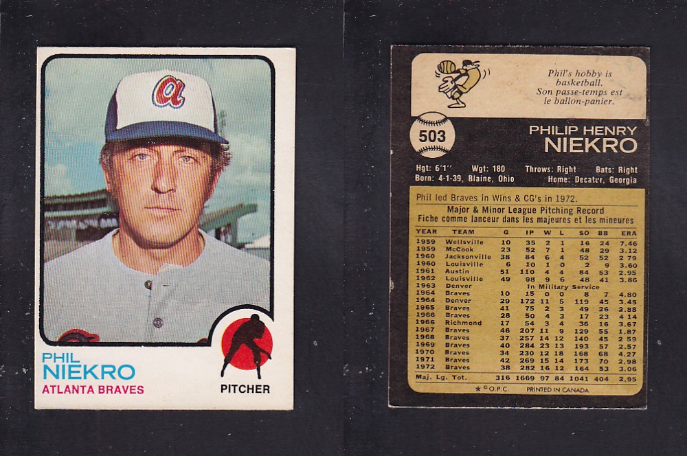 1973 O-PEE-CHEE BASEBALL CARD #503 P. NIEKRO photo