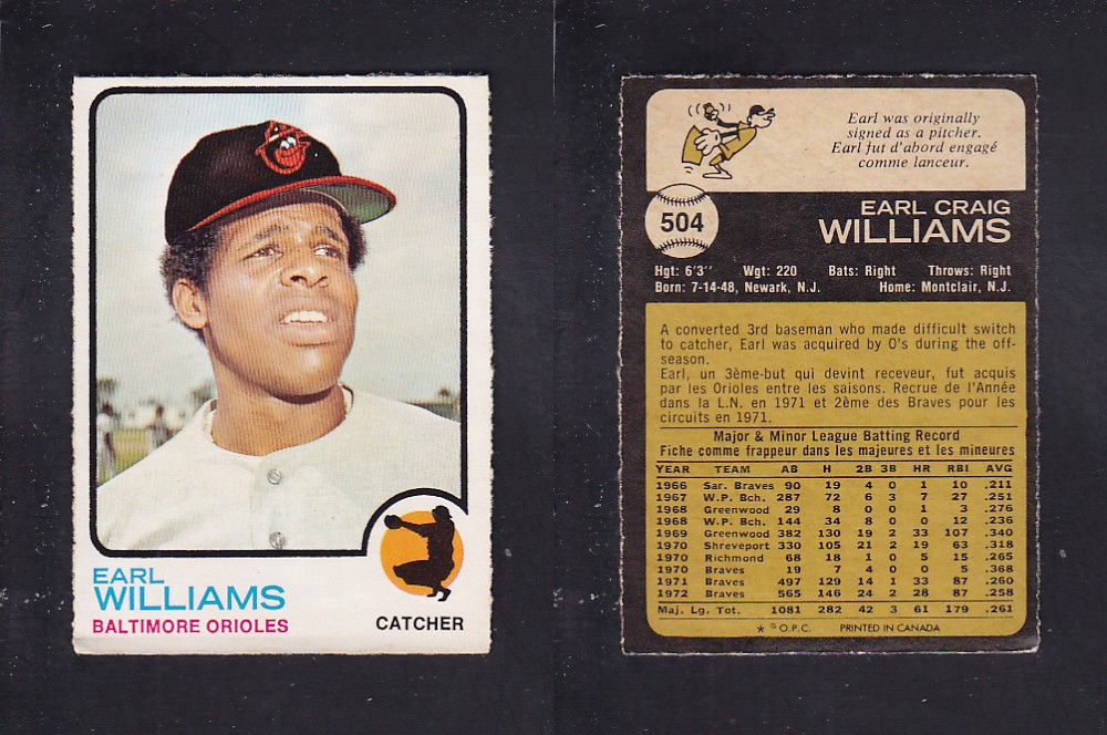 1973 O-PEE-CHEE BASEBALL CARD #504 E. WILLIAMS photo