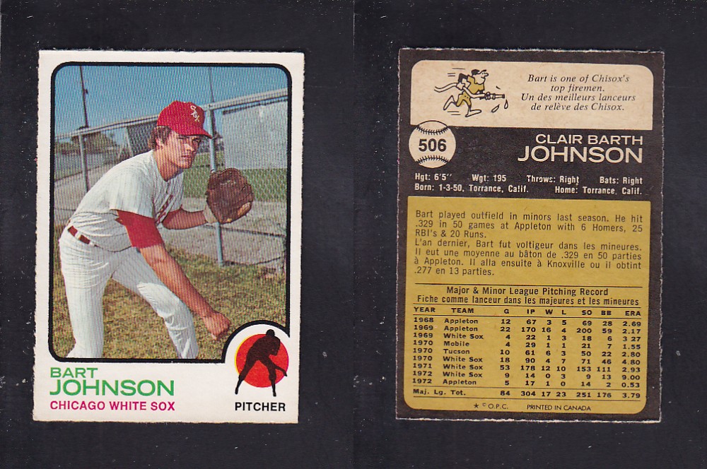 1973 O-PEE-CHEE BASEBALL CARD #506 B. JOHNSON photo