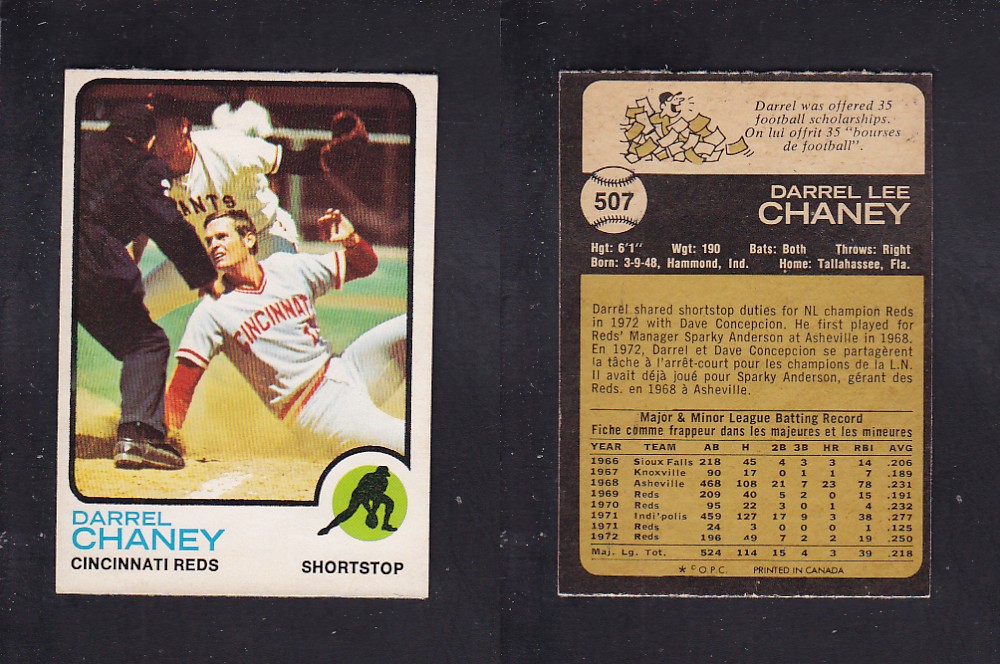 1973 O-PEE-CHEE BASEBALL CARD #507 D. CHANEY photo