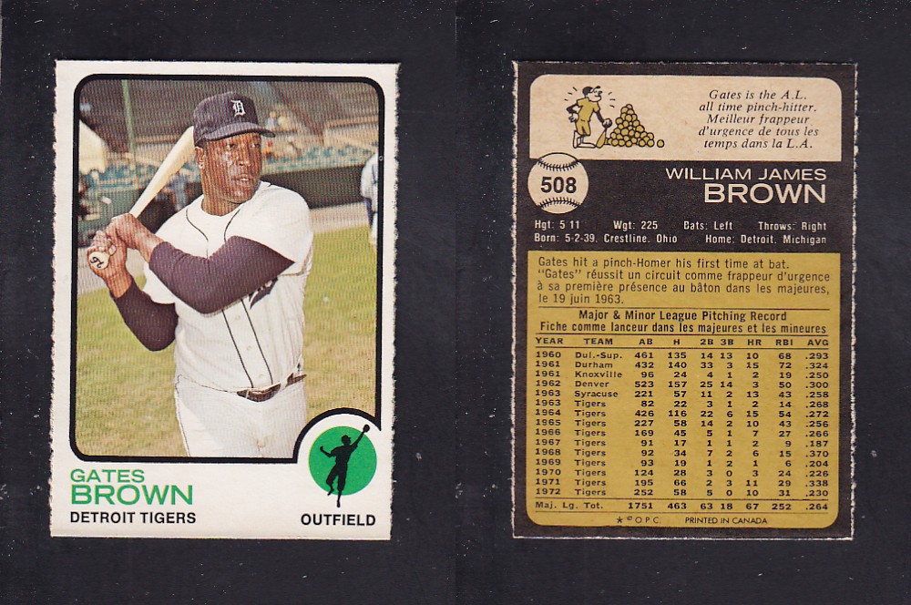 1973 O-PEE-CHEE BASEBALL CARD #508 G. BROWN photo