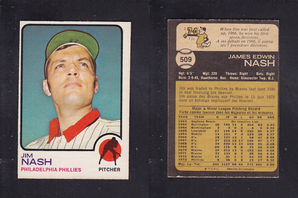 1973 O-PEE-CHEE BASEBALL CARD #509 J. NASH photo