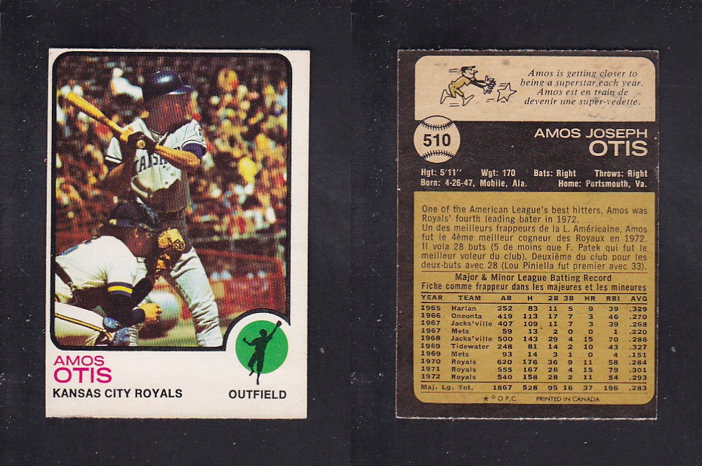 1973 O-PEE-CHEE BASEBALL CARD #510 A. OTIS photo