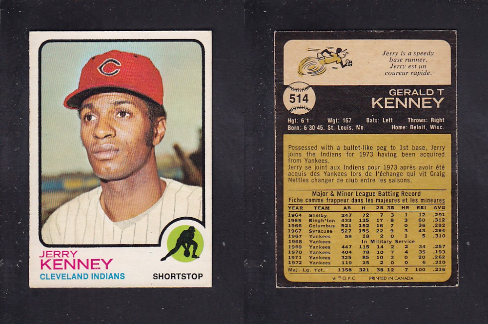 1973 O-PEE-CHEE BASEBALL CARD #514 J. KENNEY photo