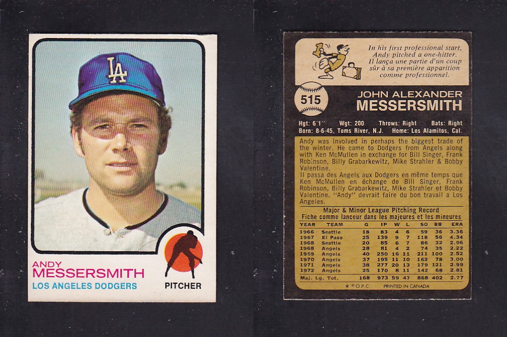 1973 O-PEE-CHEE BASEBALL CARD #515 A. MESSERSMITH photo