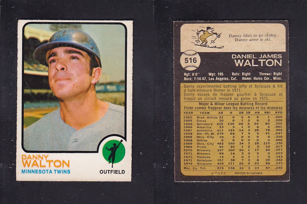 1973 O-PEE-CHEE BASEBALL CARD #516 D. WALTON photo