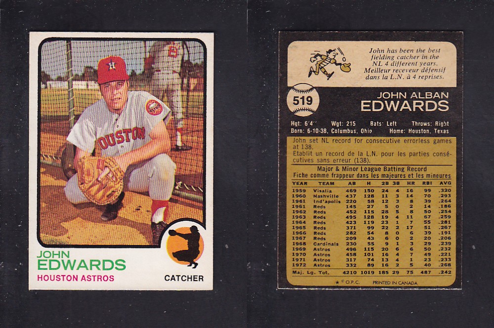 1973 O-PEE-CHEE BASEBALL CARD #519 E. EDWARDS photo