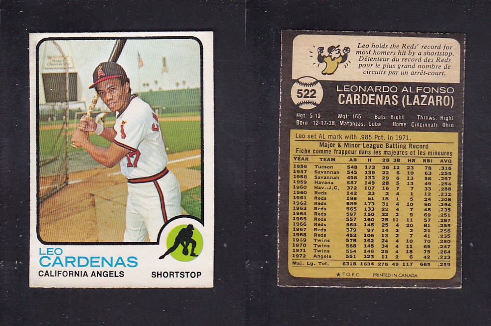 1973 O-PEE-CHEE BASEBALL CARD #522 L. CARDENAS photo