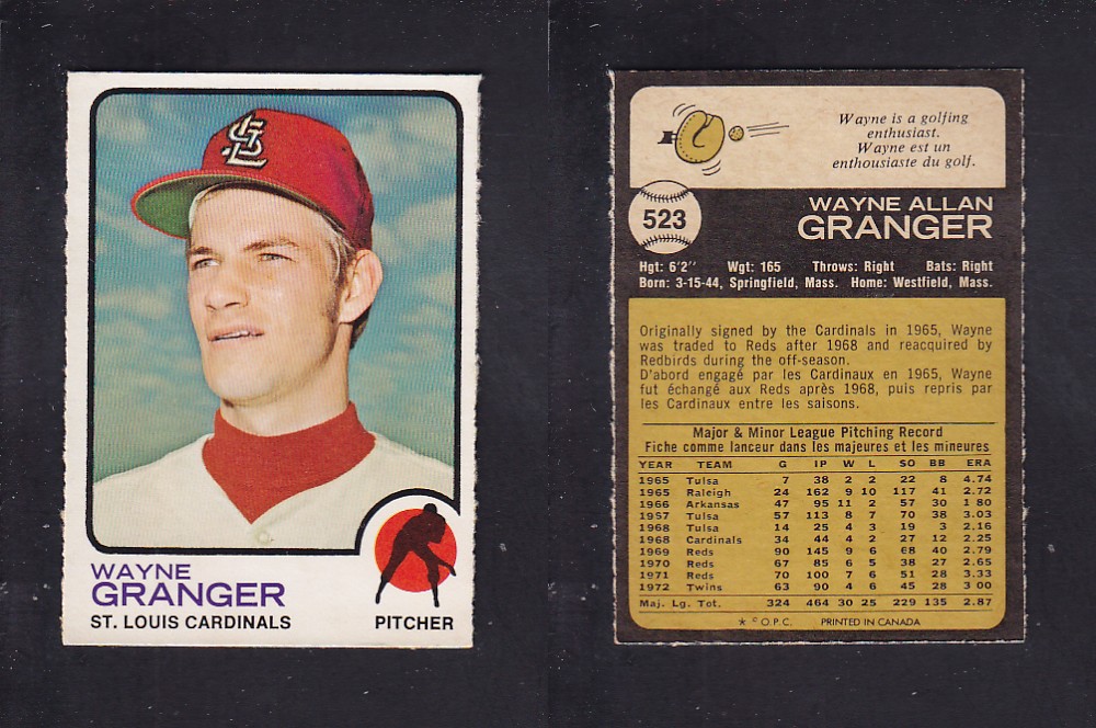 1973 O-PEE-CHEE BASEBALL CARD #523 W. GRANGER photo