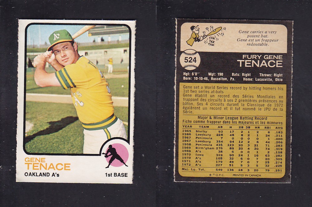 1973 O-PEE-CHEE BASEBALL CARD #524 G. TENACE photo