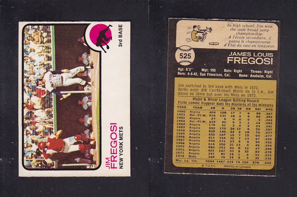 1973 O-PEE-CHEE BASEBALL CARD #525 J. FREGOSI photo