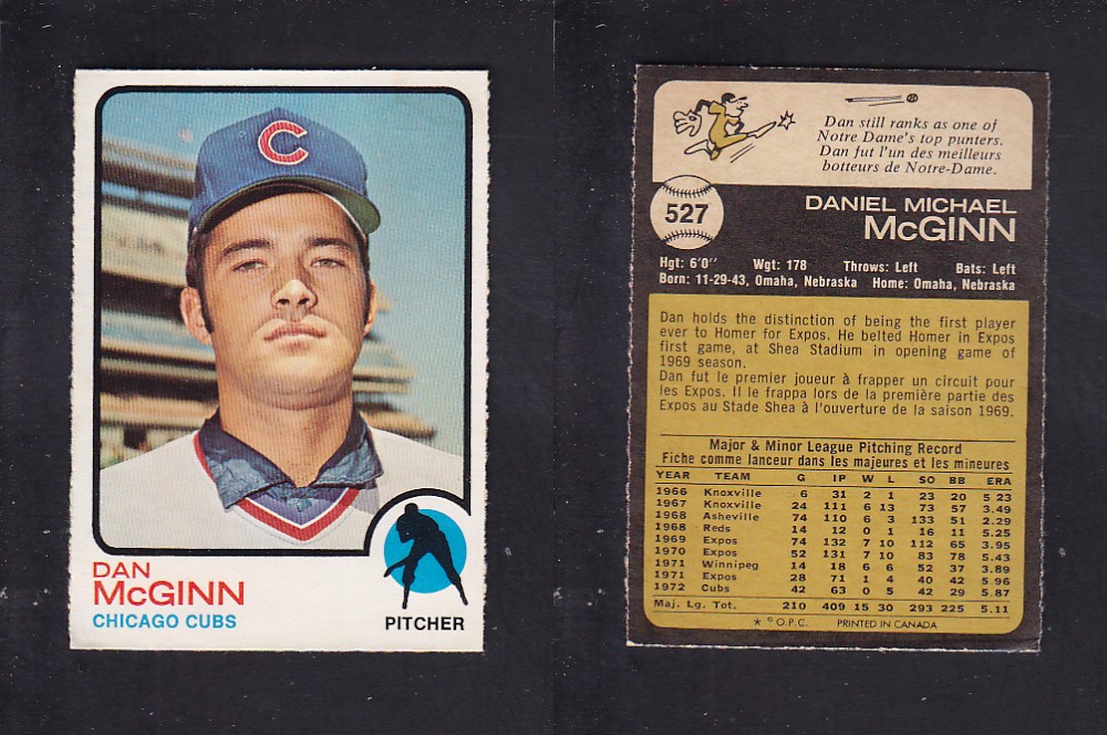 1973 O-PEE-CHEE BASEBALL CARD #527 D. McGINN photo