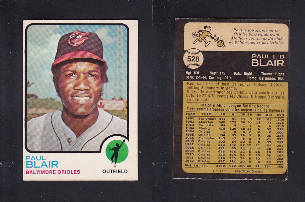 1973 O-PEE-CHEE BASEBALL CARD #528 P. BLAIR photo