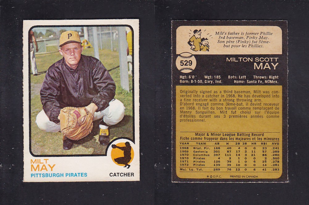 1973 O-PEE-CHEE BASEBALL CARD #529 M. MAY photo