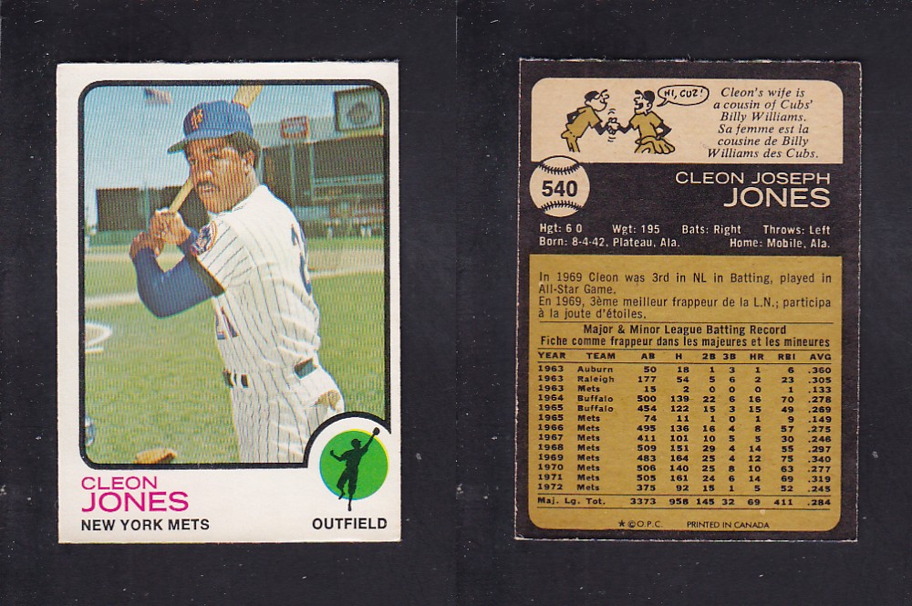 1973 O-PEE-CHEE BASEBALL CARD #540 C. JONES photo