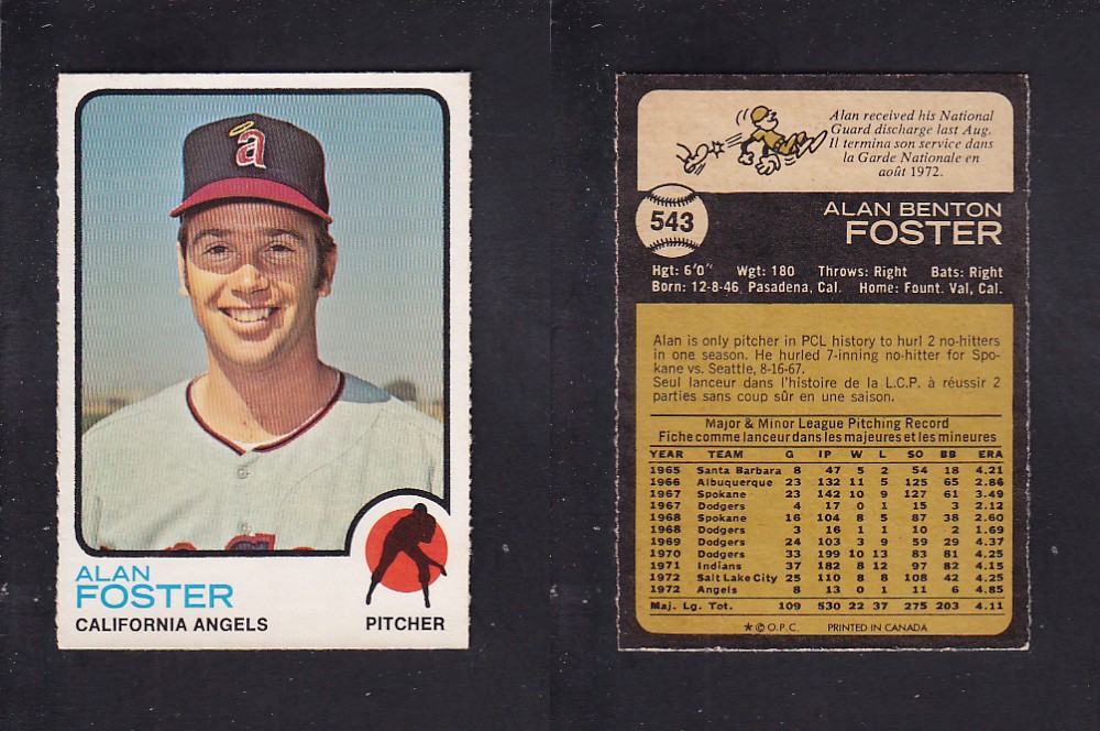 1973 O-PEE-CHEE BASEBALL CARD #543 A. FOSTER photo