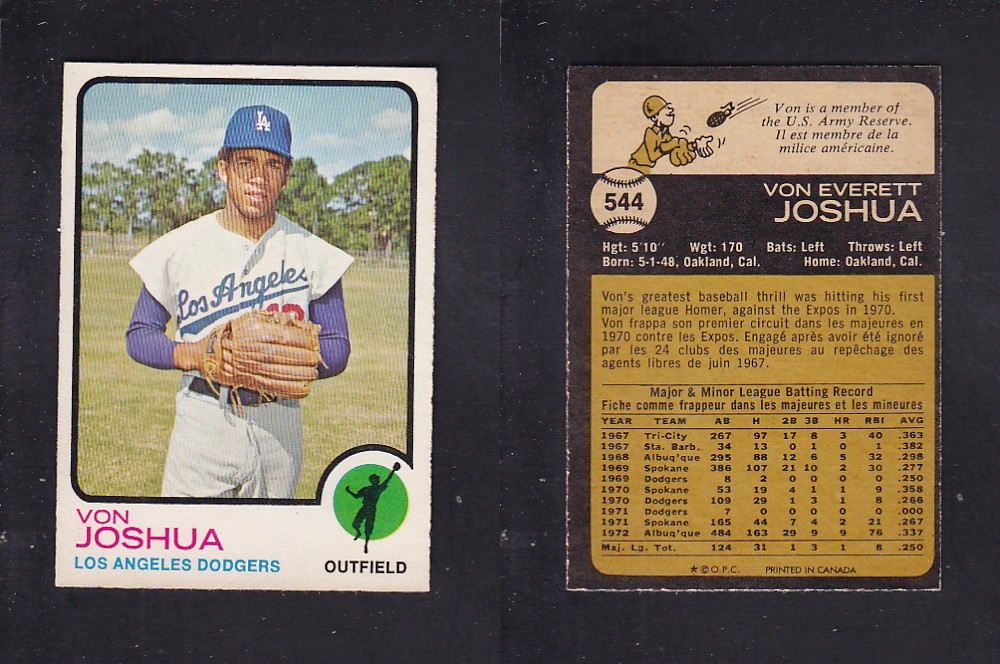 1973 O-PEE-CHEE BASEBALL CARD #544 V. JOSHUA photo