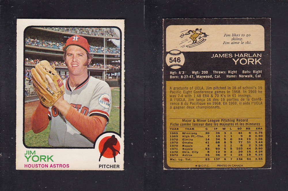 1973 O-PEE-CHEE BASEBALL CARD #546 J. YORK photo