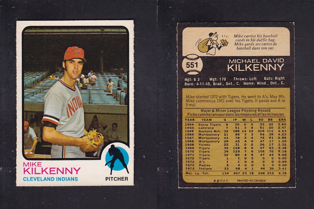 1973 O-PEE-CHEE BASEBALL CARD #551 M. KILKENNY photo