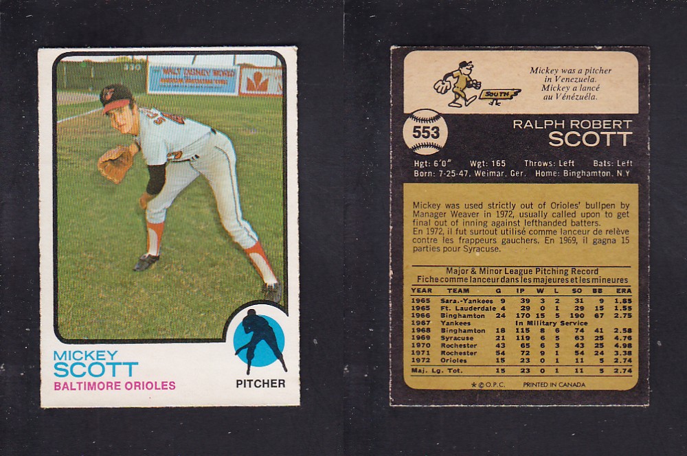 1973 O-PEE-CHEE BASEBALL CARD #553 M. SCOTT photo