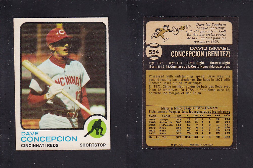 1973 O-PEE-CHEE BASEBALL CARD #554 D. CONCEPCION photo