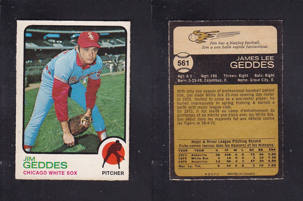 1973 O-PEE-CHEE BASEBALL CARD #561 J. GEDDES photo