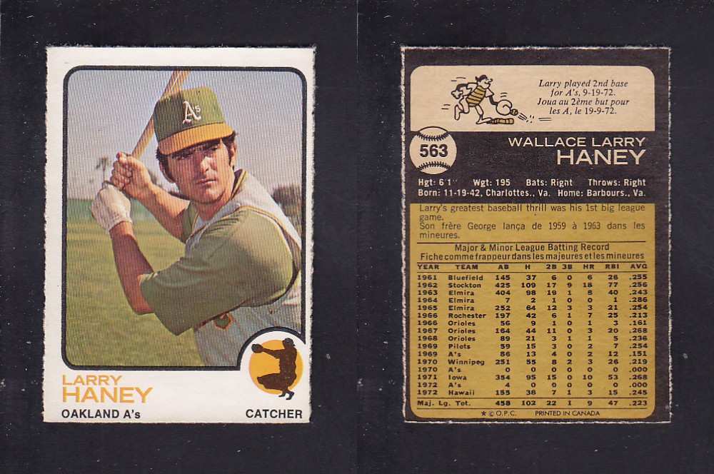 1973 O-PEE-CHEE BASEBALL CARD #563 L. HANEY photo