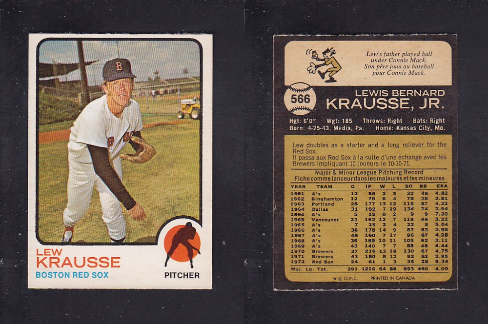 1973 O-PEE-CHEE BASEBALL CARD #566 L. KRAUSSE photo